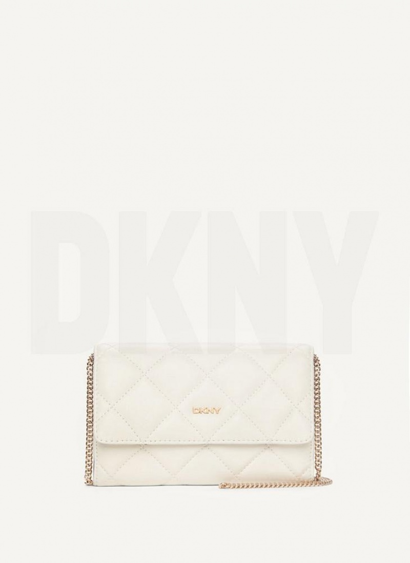 White / Gold DKNY Quilted On A Chain Bags Wallets | USA-D0520