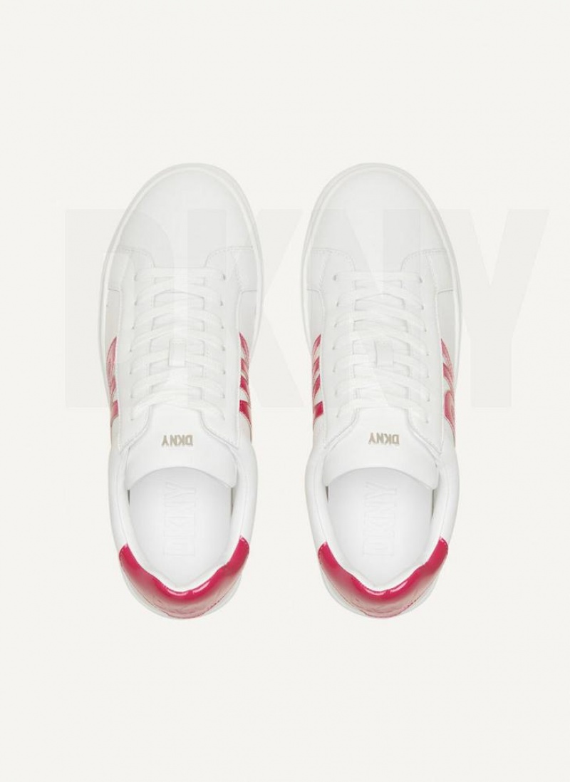 White / Pink DKNY Abeni Lace Up Shoes Sneakers | USA-D0398
