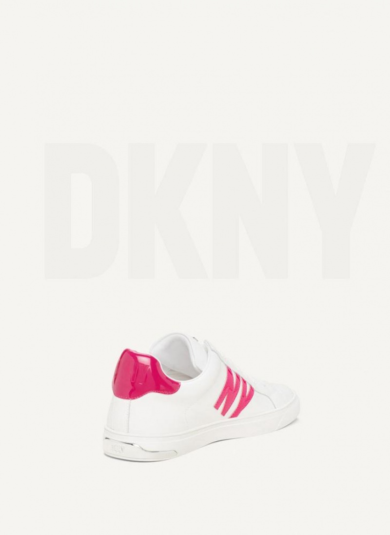 White / Pink DKNY Abeni Lace Up Shoes Sneakers | USA-D0398