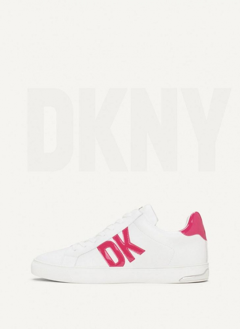 White / Pink DKNY Abeni Lace Up Shoes Sneakers | USA-D0398