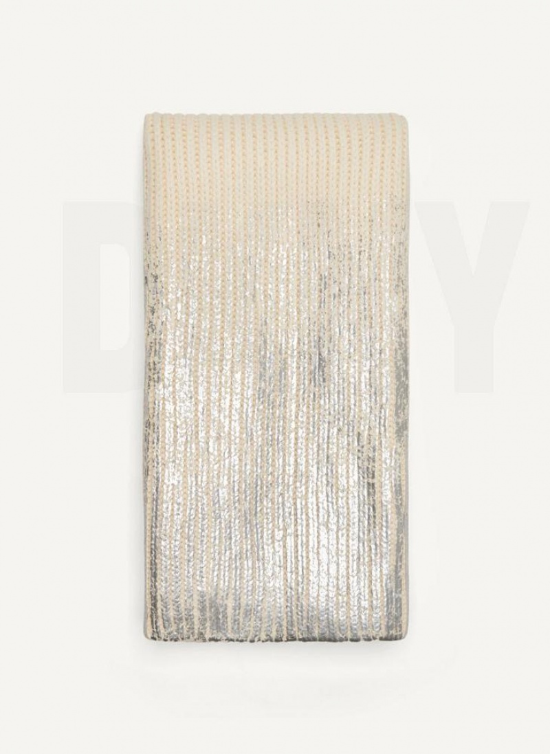 White / Silver DKNY Metallic Rib Knit Oblong Women\'s Scarf | USA-D1387
