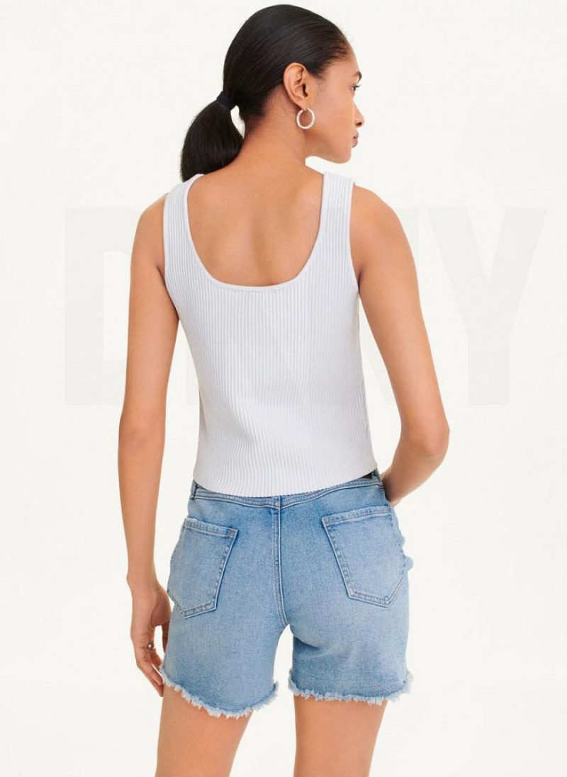 White / Silver DKNY Sleeveless Lurex Ribbed Sweater Women's Tank Tops | USA-D0553