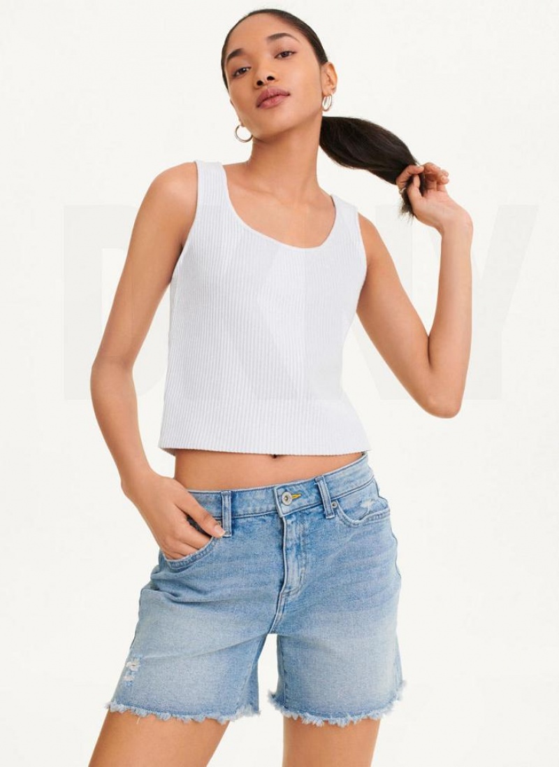 White / Silver DKNY Sleeveless Lurex Ribbed Sweater Women\'s Tank Tops | USA-D0553
