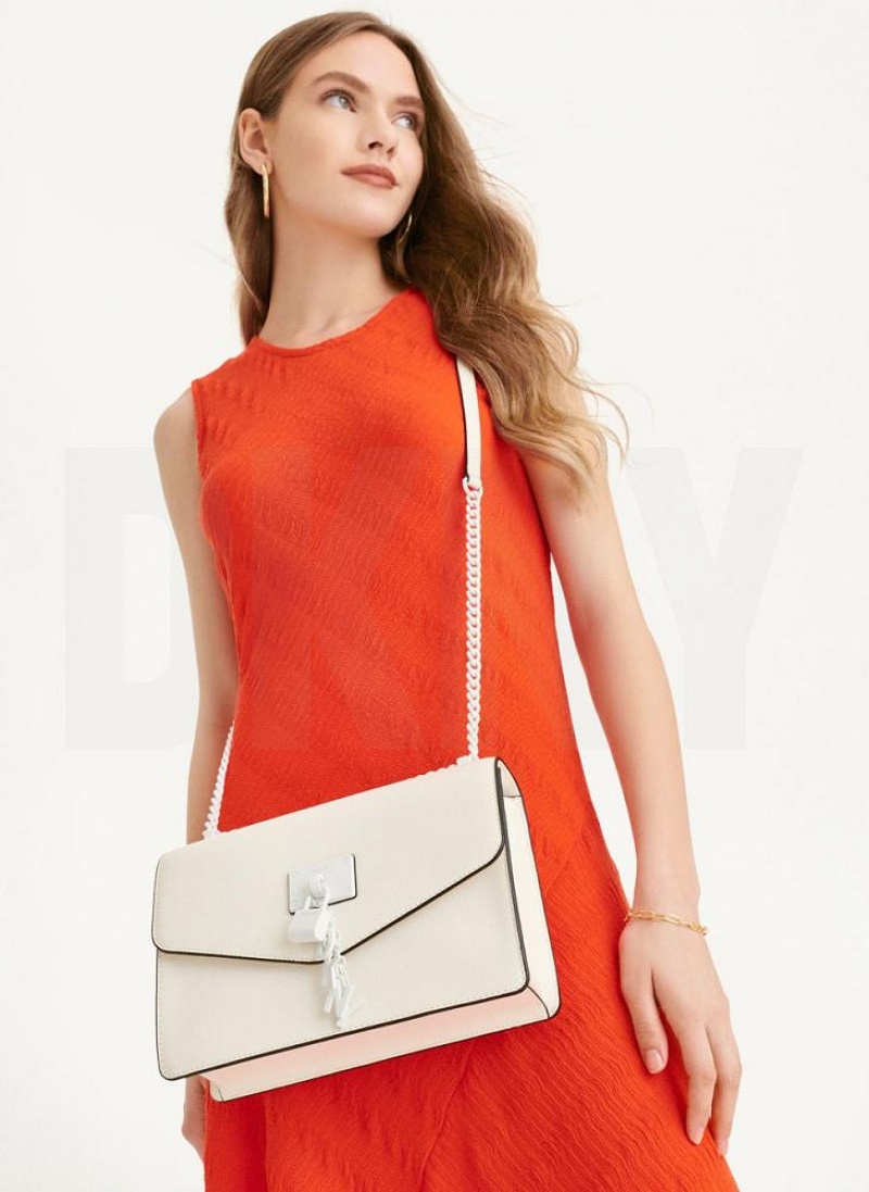 White / White DKNY Elissa Large Flap Bags Shoulder Bags | USA-D1969