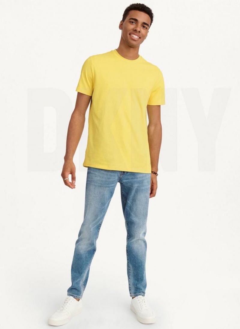 Yellow DKNY Cotton Poly Pique Men's T Shirts | USA-D0986