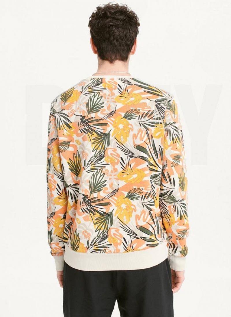Yellow DKNY Exploded Palms Print French Terry Men's Sweatshirts | USA-D0454