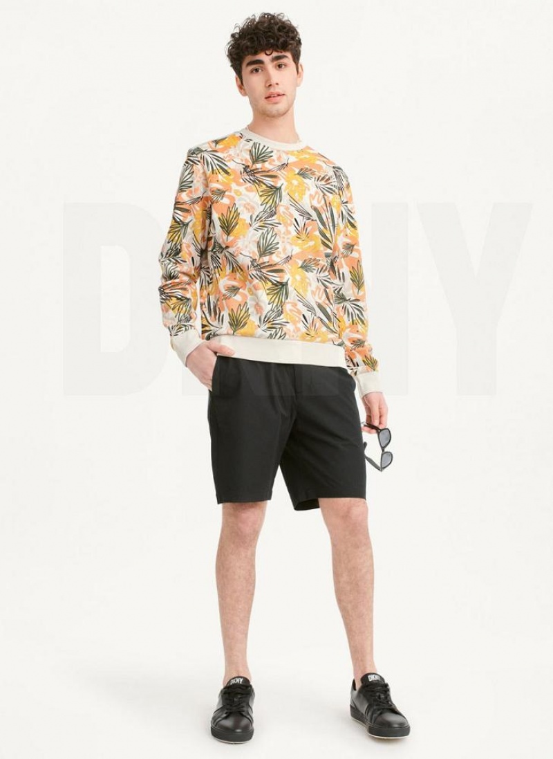 Yellow DKNY Exploded Palms Print French Terry Men's Sweatshirts | USA-D0454