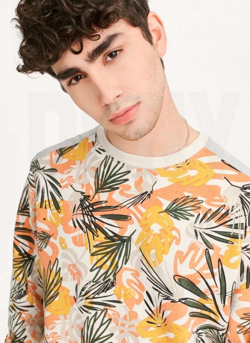Yellow DKNY Exploded Palms Print French Terry Men's Sweatshirts | USA-D0454
