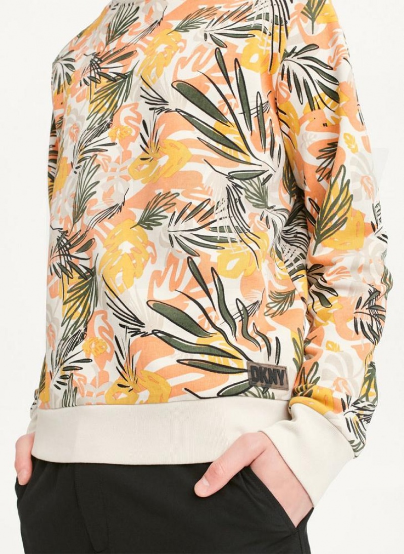 Yellow DKNY Exploded Palms Print French Terry Men's Sweatshirts | USA-D0454