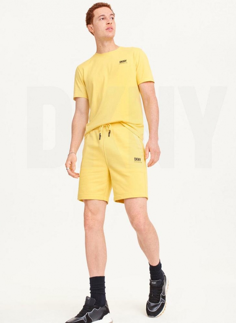 Yellow DKNY French Terry Men's Shorts | USA-D1869