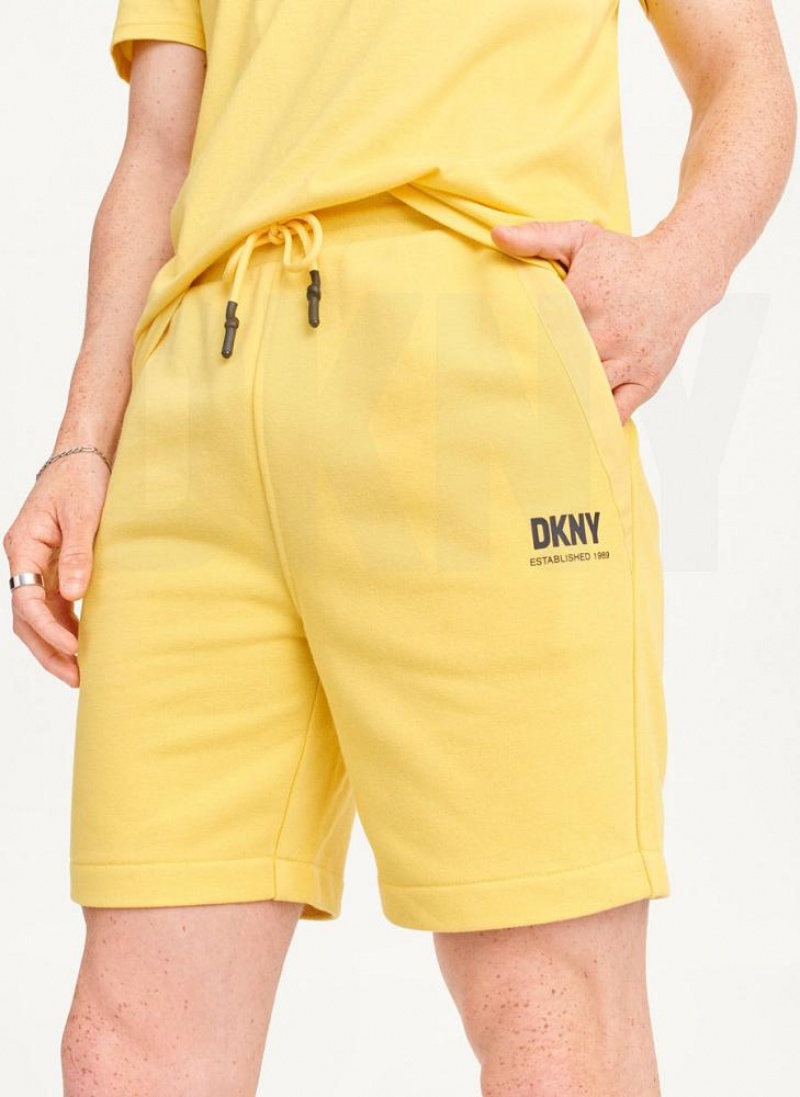 Yellow DKNY French Terry Men\'s Shorts | USA-D1869