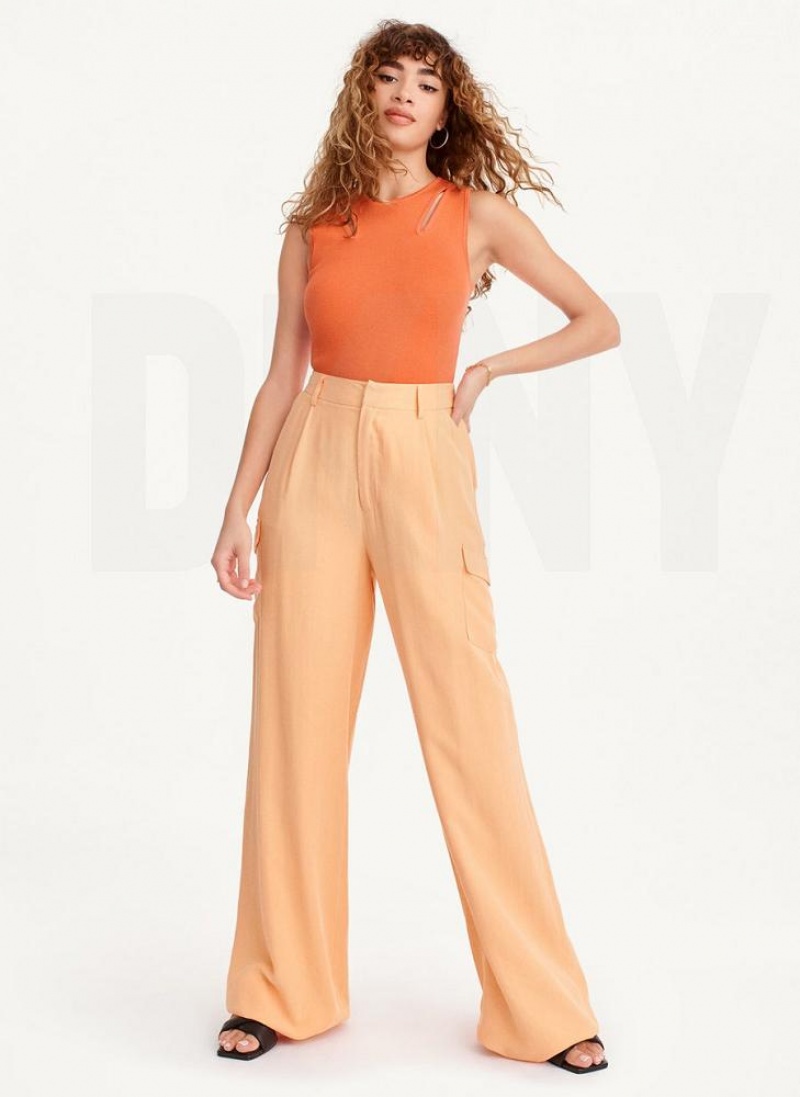Yellow DKNY Frosted Twill Women's Pants | USA-D0338
