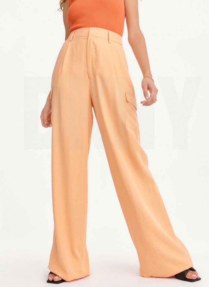 Yellow DKNY Frosted Twill Women\'s Pants | USA-D0338