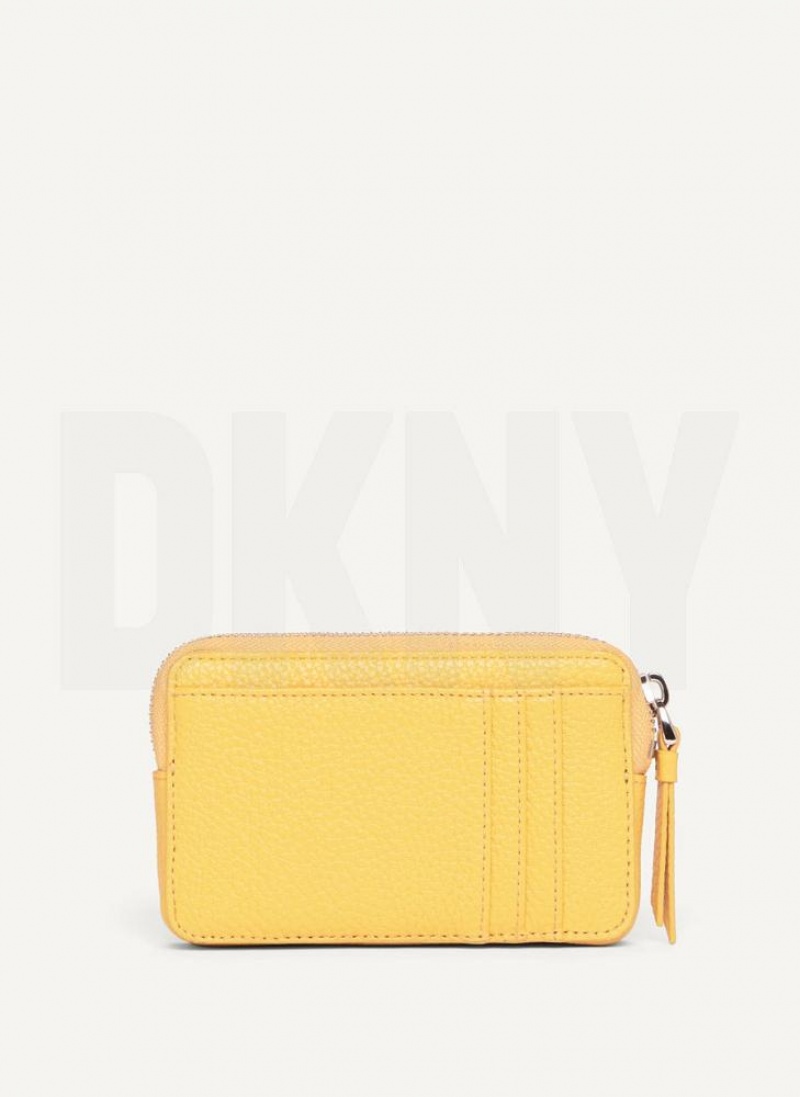 Yellow DKNY Keyfob Cardcase Raised Logo Bags Wallets | USA-D1407