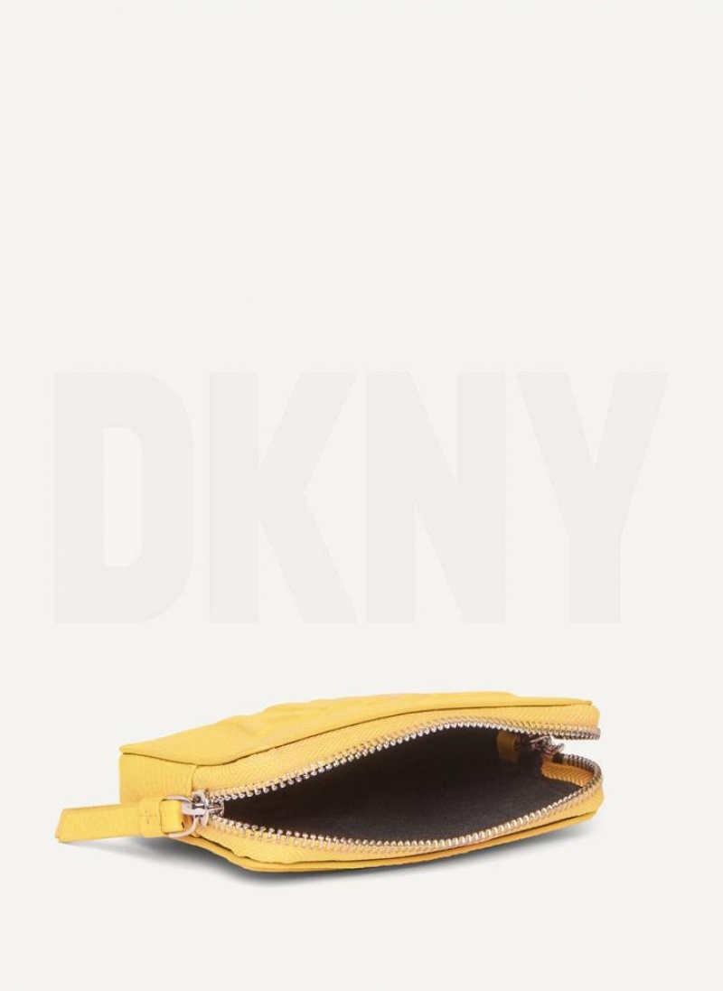 Yellow DKNY Keyfob Cardcase Raised Logo Bags Wallets | USA-D1407