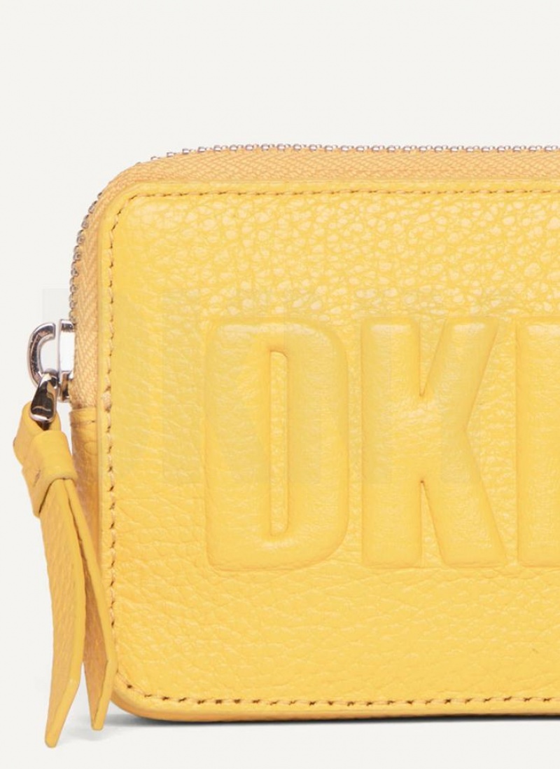 Yellow DKNY Keyfob Cardcase Raised Logo Bags Wallets | USA-D1407