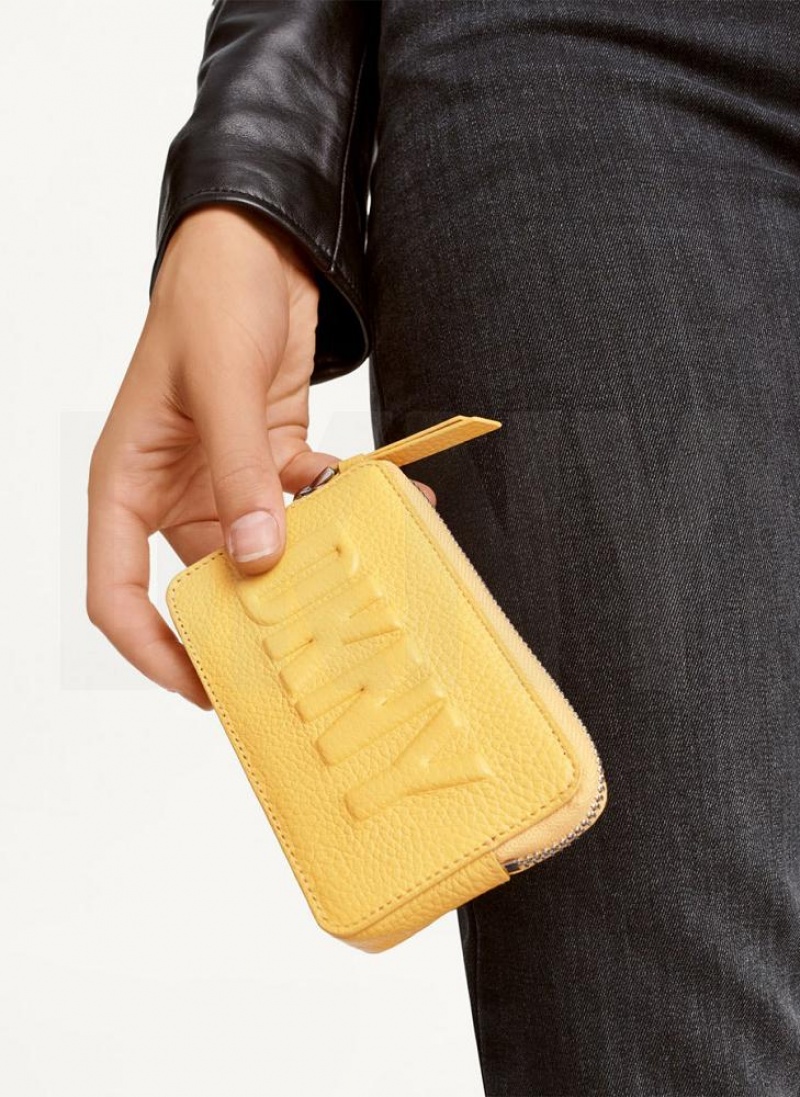 Yellow DKNY Keyfob Cardcase Raised Logo Bags Wallets | USA-D1407
