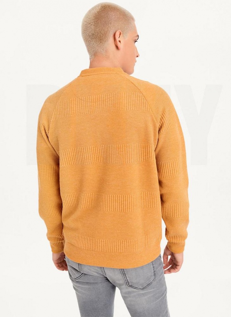 Yellow DKNY Mixed Texture Crewneck Men's Sweaters | USA-D0815