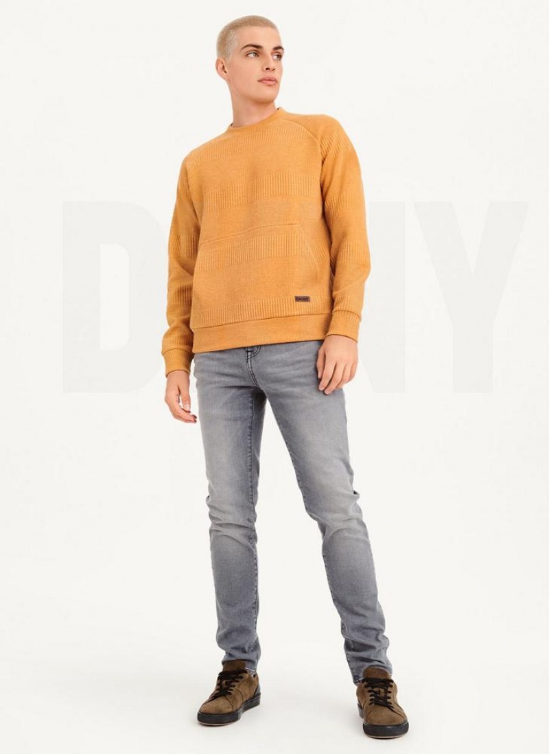Yellow DKNY Mixed Texture Crewneck Men's Sweaters | USA-D0815