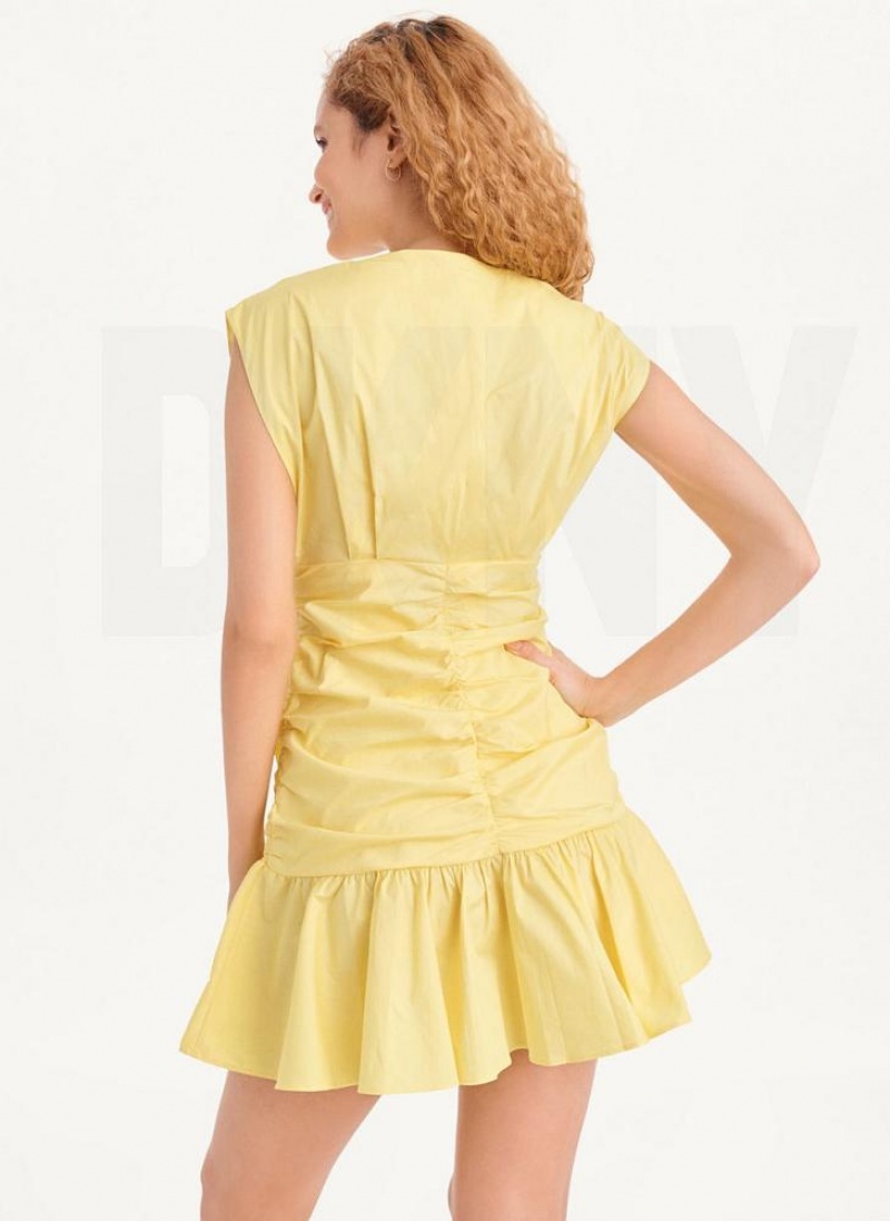 Yellow DKNY Poplin Midi Women's Dresses | USA-D0562