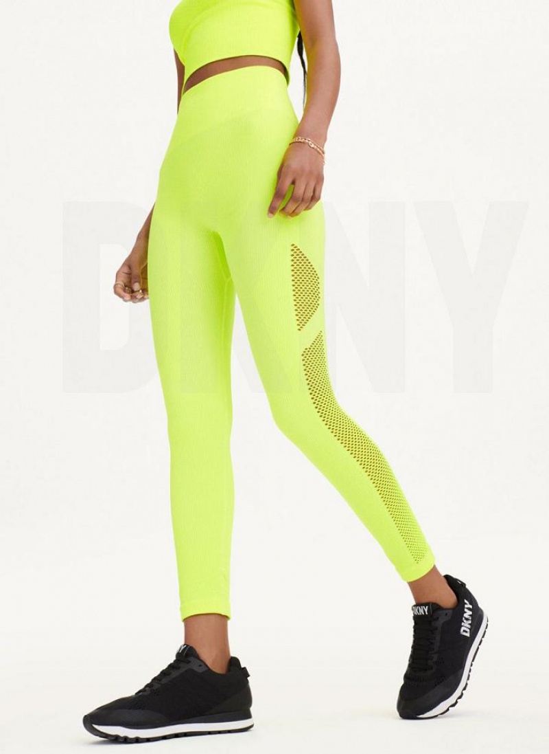 Yellow DKNY Rib Knit High Waisted Seamless Women's Leggings | USA-D0835