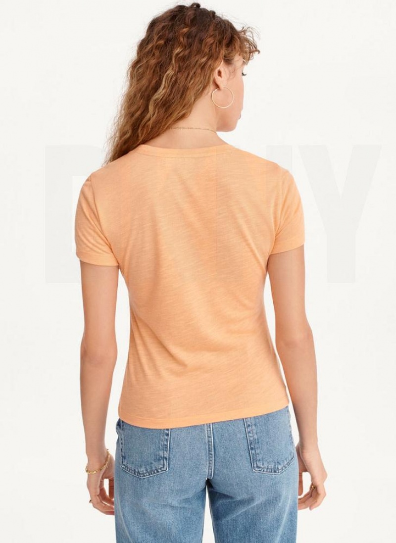 Yellow DKNY Ruched Front Crew Neck Women's T Shirts | USA-D1952