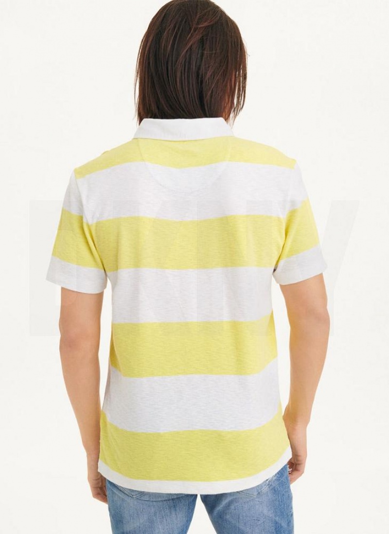 Yellow DKNY Rugby Stripe Men's Polo Shirts | USA-D0723