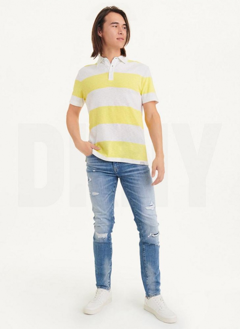 Yellow DKNY Rugby Stripe Men's Polo Shirts | USA-D0723
