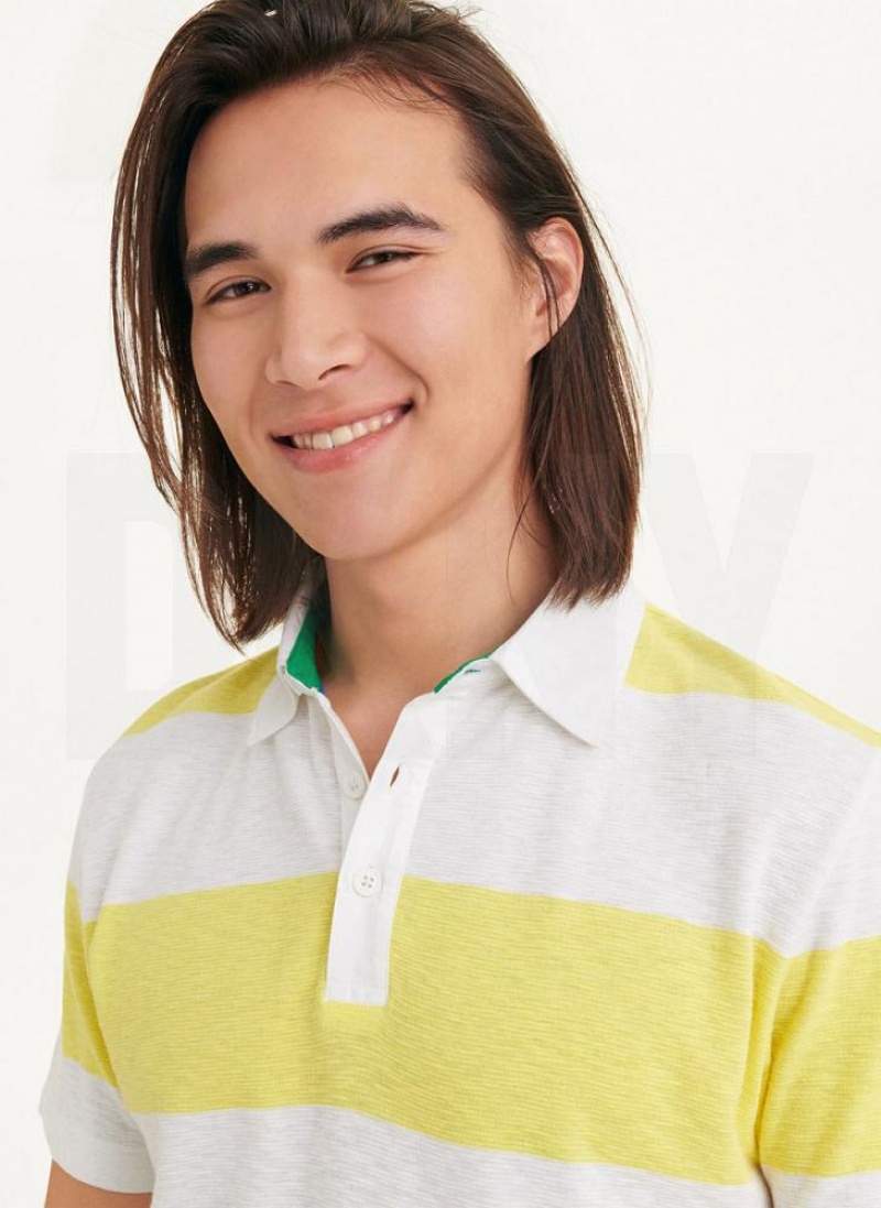 Yellow DKNY Rugby Stripe Men's Polo Shirts | USA-D0723