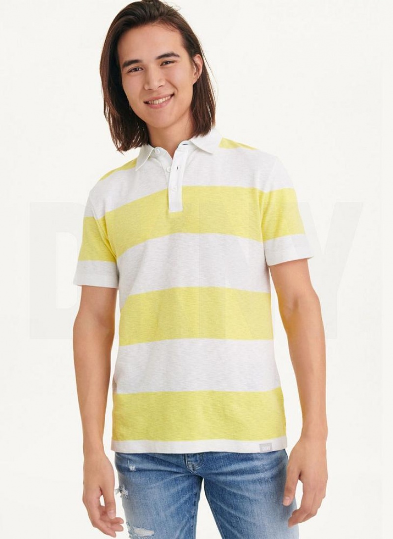 Yellow DKNY Rugby Stripe Men\'s Polo Shirts | USA-D0723