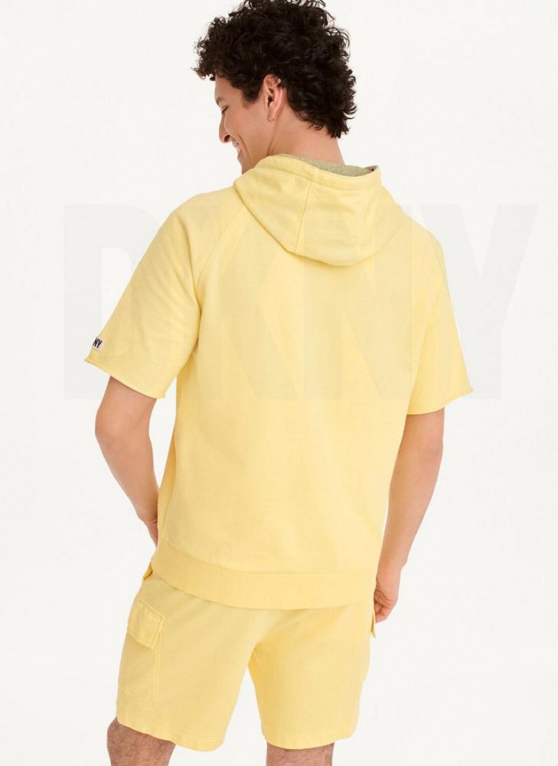 Yellow DKNY Short Sleeve Pigment Dye Men's Hoodies | USA-D0128