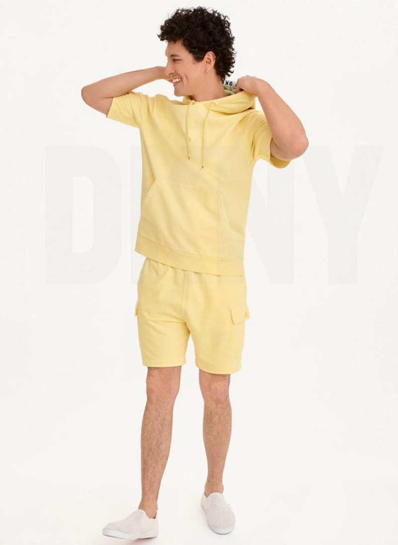 Yellow DKNY Short Sleeve Pigment Dye Men's Hoodies | USA-D0128