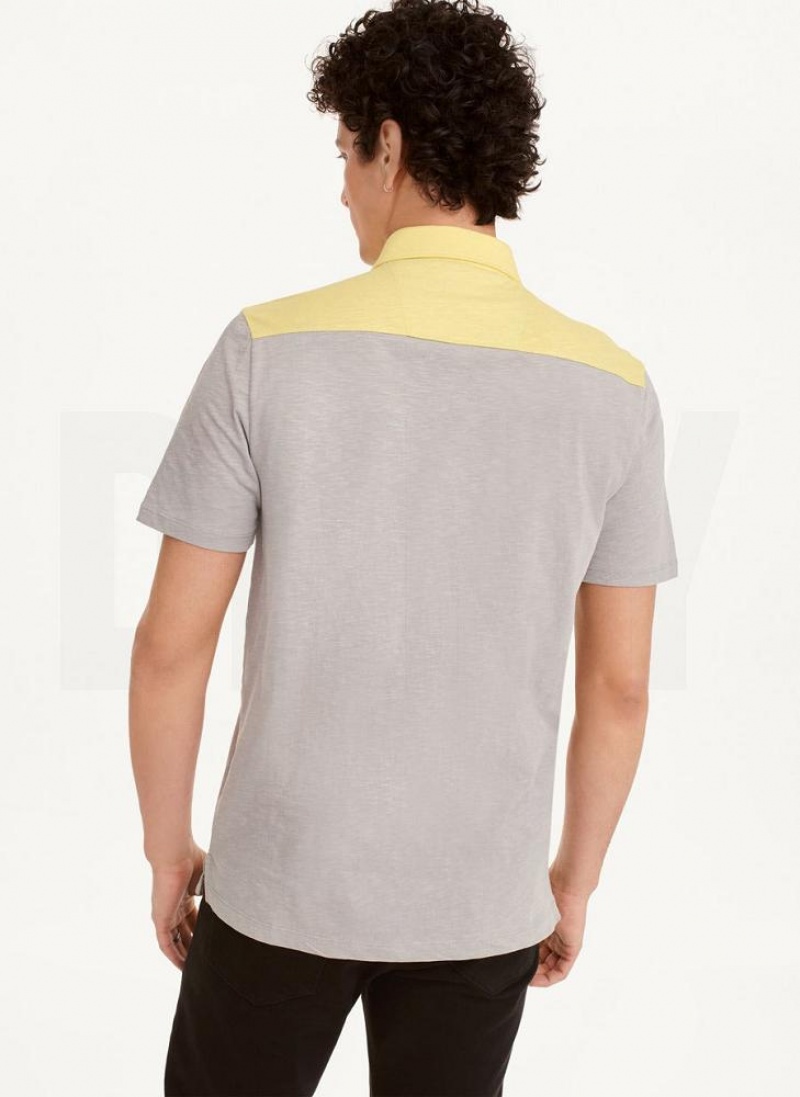 Yellow DKNY Slub Jersey Colorblock Men's Polo Shirts | USA-D0771