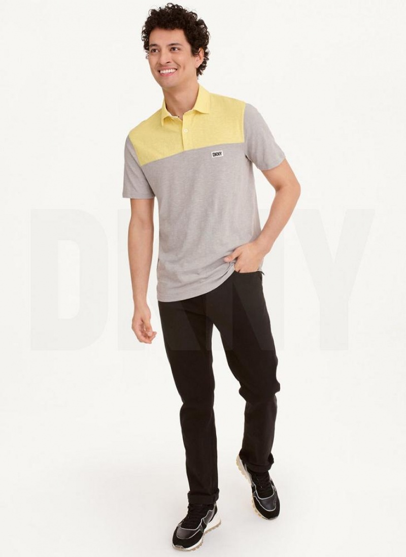 Yellow DKNY Slub Jersey Colorblock Men's Polo Shirts | USA-D0771
