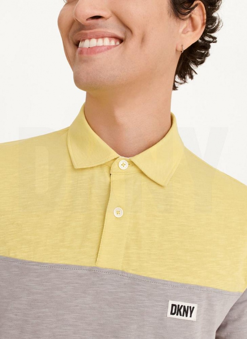 Yellow DKNY Slub Jersey Colorblock Men's Polo Shirts | USA-D0771