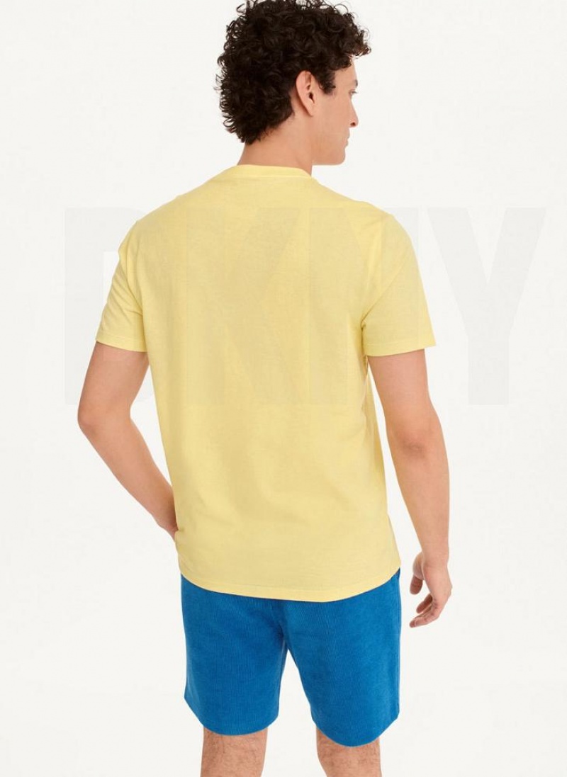 Yellow DKNY Split Palm Trees Men's T Shirts | USA-D1347