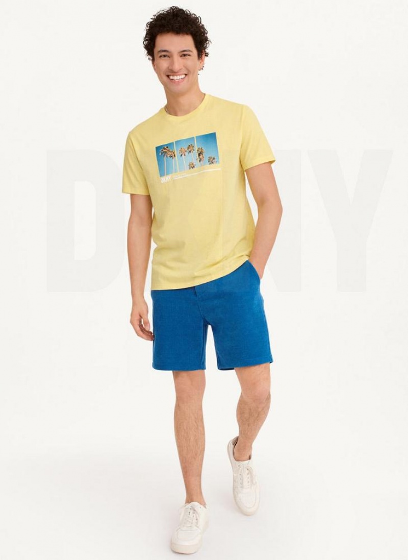 Yellow DKNY Split Palm Trees Men's T Shirts | USA-D1347